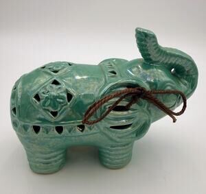 Blue Iridescent Ceramic Elephant Potpourri Holder 7"